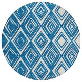 8' Navy Blue And Ivory Round Geometric Washable Indoor Outdoor Area Rug