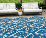 8' X 10' Navy Blue And Ivory Geometric Washable Indoor Outdoor Area Rug