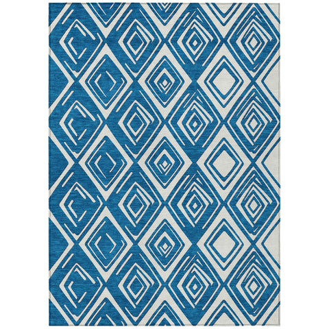 8' X 10' Navy Blue And Ivory Geometric Washable Indoor Outdoor Area Rug