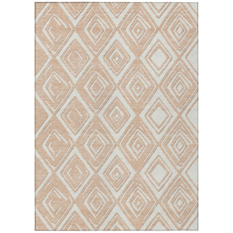 3' X 5' Peach And Ivory Geometric Washable Indoor Outdoor Area Rug