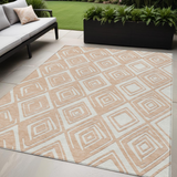 5' X 8' Peach And Ivory Geometric Washable Indoor Outdoor Area Rug