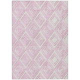 3' X 5' Pink And Ivory Geometric Washable Indoor Outdoor Area Rug