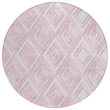 8' Pink And Ivory Round Geometric Washable Indoor Outdoor Area Rug