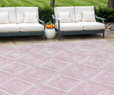 8' X 10' Pink And Ivory Geometric Washable Indoor Outdoor Area Rug