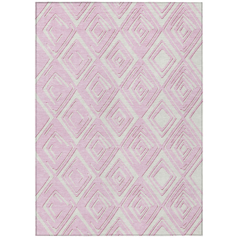 8' X 10' Pink And Ivory Geometric Washable Indoor Outdoor Area Rug