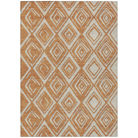 3' X 5' Orange And Ivory Geometric Washable Indoor Outdoor Area Rug