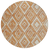 8' Orange And Ivory Round Geometric Washable Indoor Outdoor Area Rug