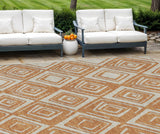 8' X 10' Orange And Ivory Geometric Washable Indoor Outdoor Area Rug