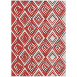 5' X 8' Red And Ivory Geometric Washable Indoor Outdoor Area Rug