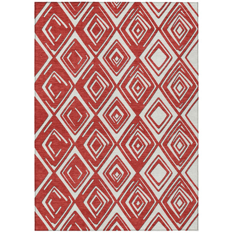 8' X 10' Red And Ivory Geometric Washable Indoor Outdoor Area Rug