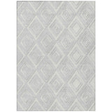 3' X 5' Silver And Ivory Geometric Washable Indoor Outdoor Area Rug