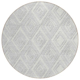 8' Silver And Ivory Round Geometric Washable Indoor Outdoor Area Rug