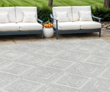 8' X 10' Silver And Ivory Geometric Washable Indoor Outdoor Area Rug