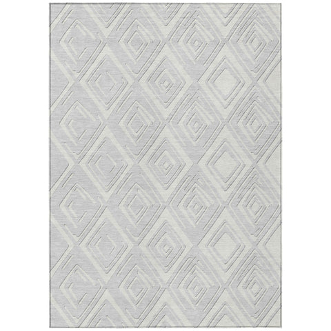 8' X 10' Silver And Ivory Geometric Washable Indoor Outdoor Area Rug