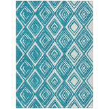 5' X 8' Teal Blue And Ivory Geometric Washable Indoor Outdoor Area Rug