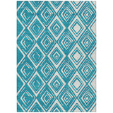 8' X 10' Teal Blue And Ivory Geometric Washable Indoor Outdoor Area Rug