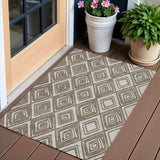 3' X 5' Taupe And Beige Geometric Washable Indoor Outdoor Area Rug