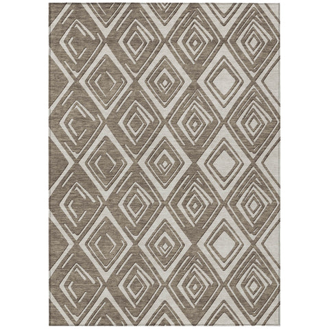 3' X 5' Taupe And Beige Geometric Washable Indoor Outdoor Area Rug