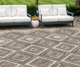 8' X 10' Taupe And Beige Geometric Washable Indoor Outdoor Area Rug