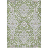 3' X 5' Artichoke Green Ivory And Gray Floral Washable Indoor Outdoor Area Rug