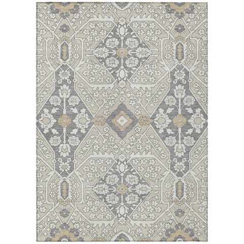 3' X 5' Beige Ivory And Gray Floral Washable Indoor Outdoor Area Rug