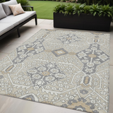 5' X 8' Beige Ivory And Gray Floral Washable Indoor Outdoor Area Rug