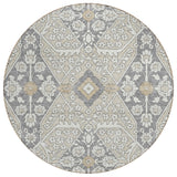 8' Beige Ivory And Gray Round Floral Washable Indoor Outdoor Area Rug