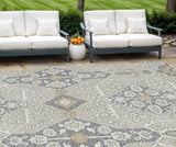 8' X 10' Beige Ivory And Gray Floral Washable Indoor Outdoor Area Rug