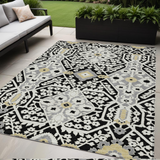 5' X 8' Black Gray And Gold Floral Washable Indoor Outdoor Area Rug