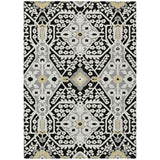 8' X 10' Black Gray And Gold Floral Washable Indoor Outdoor Area Rug