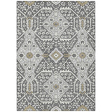 5' X 8' Charcoal Gray And Taupe Floral Washable Indoor Outdoor Area Rug