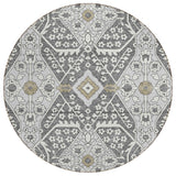 8' Charcoal Gray And Taupe Round Floral Washable Indoor Outdoor Area Rug