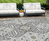 8' X 10' Charcoal Gray And Taupe Floral Washable Indoor Outdoor Area Rug