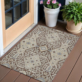 3' X 5' Chocolate Gray And Beige Floral Washable Indoor Outdoor Area Rug
