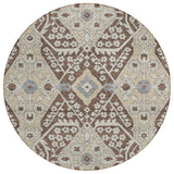 8' Chocolate Gray And Beige Round Floral Washable Indoor Outdoor Area Rug