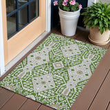 3' X 5' Green Gray And Taupe Floral Washable Indoor Outdoor Area Rug