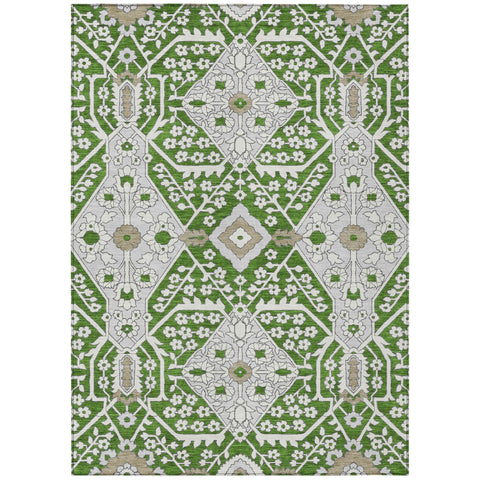 3' X 5' Green Gray And Taupe Floral Washable Indoor Outdoor Area Rug