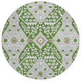 8' Green Gray And Taupe Round Floral Washable Indoor Outdoor Area Rug