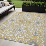 5' X 8' Gold Ivory And Gray Floral Washable Indoor Outdoor Area Rug