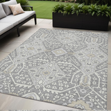 5' X 8' Gray Ivory And Silver Floral Washable Indoor Outdoor Area Rug