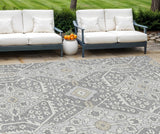 8' X 10' Gray Ivory And Silver Floral Washable Indoor Outdoor Area Rug