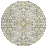 8' Ivory Beige And Gold Round Floral Washable Indoor Outdoor Area Rug