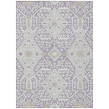 5' X 8' Lavender Gray And Beige Floral Washable Indoor Outdoor Area Rug