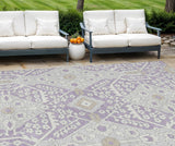 8' X 10' Lavender Gray And Beige Floral Washable Indoor Outdoor Area Rug