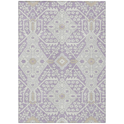 8' X 10' Lavender Gray And Beige Floral Washable Indoor Outdoor Area Rug