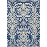 8' X 10' Navy Blue Gray And Ivory Floral Washable Indoor Outdoor Area Rug