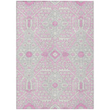 5' X 8' Pink Ivory And Gray Floral Washable Indoor Outdoor Area Rug