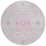 8' Pink Ivory And Gray Round Floral Washable Indoor Outdoor Area Rug