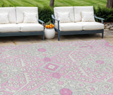 8' X 10' Pink Ivory And Gray Floral Washable Indoor Outdoor Area Rug