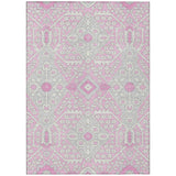 8' X 10' Pink Ivory And Gray Floral Washable Indoor Outdoor Area Rug